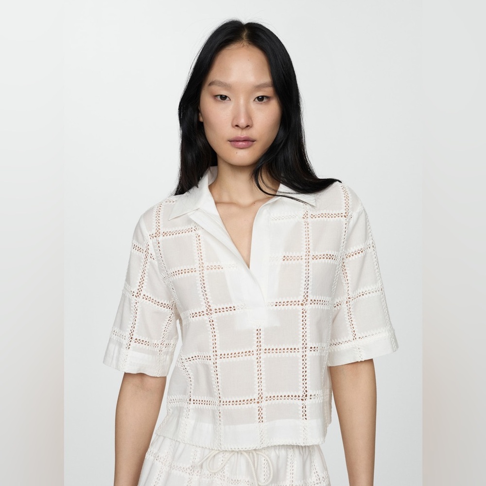 Mango EMBROIDERED POLO-NECK BLOUSE